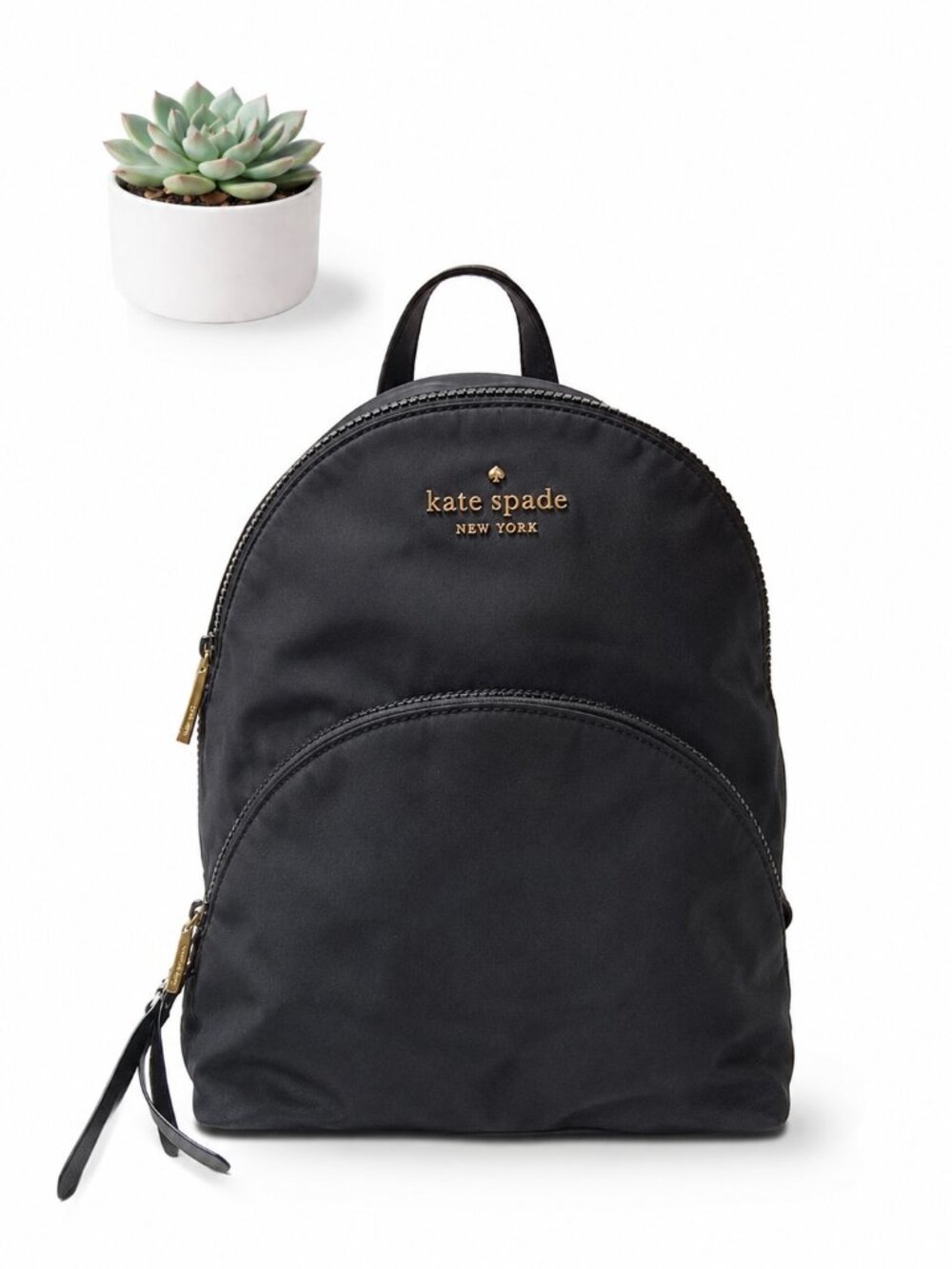 Kate Spade Karissa Nylon Medium Backpack Black Gold Spade Logo Zip Bag